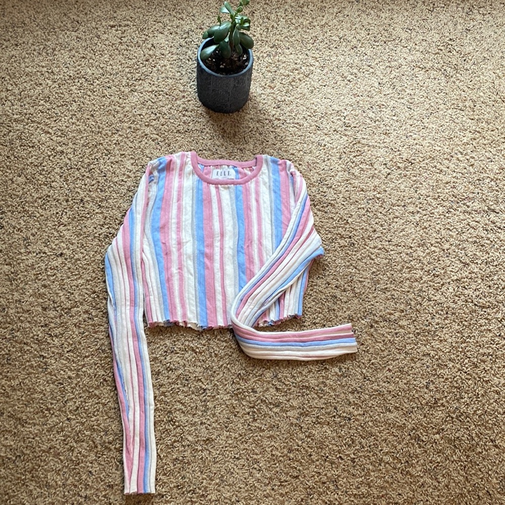 Y2K Cropped Ribbed Long Sleeve Sweater